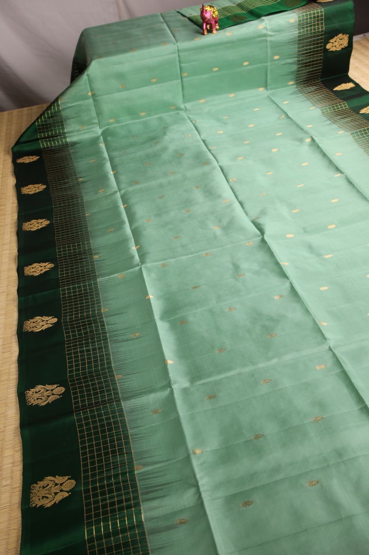 Mint Green Soft Silk Saree with Gold Zari Buttis (small Dots Or Motifs) view 2