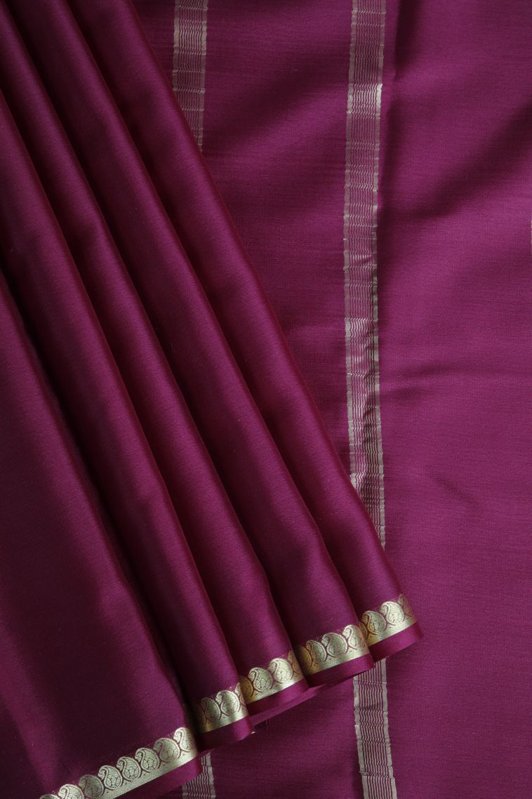 Garnet Red Mysore Silk with Gold Zari Plain view 1