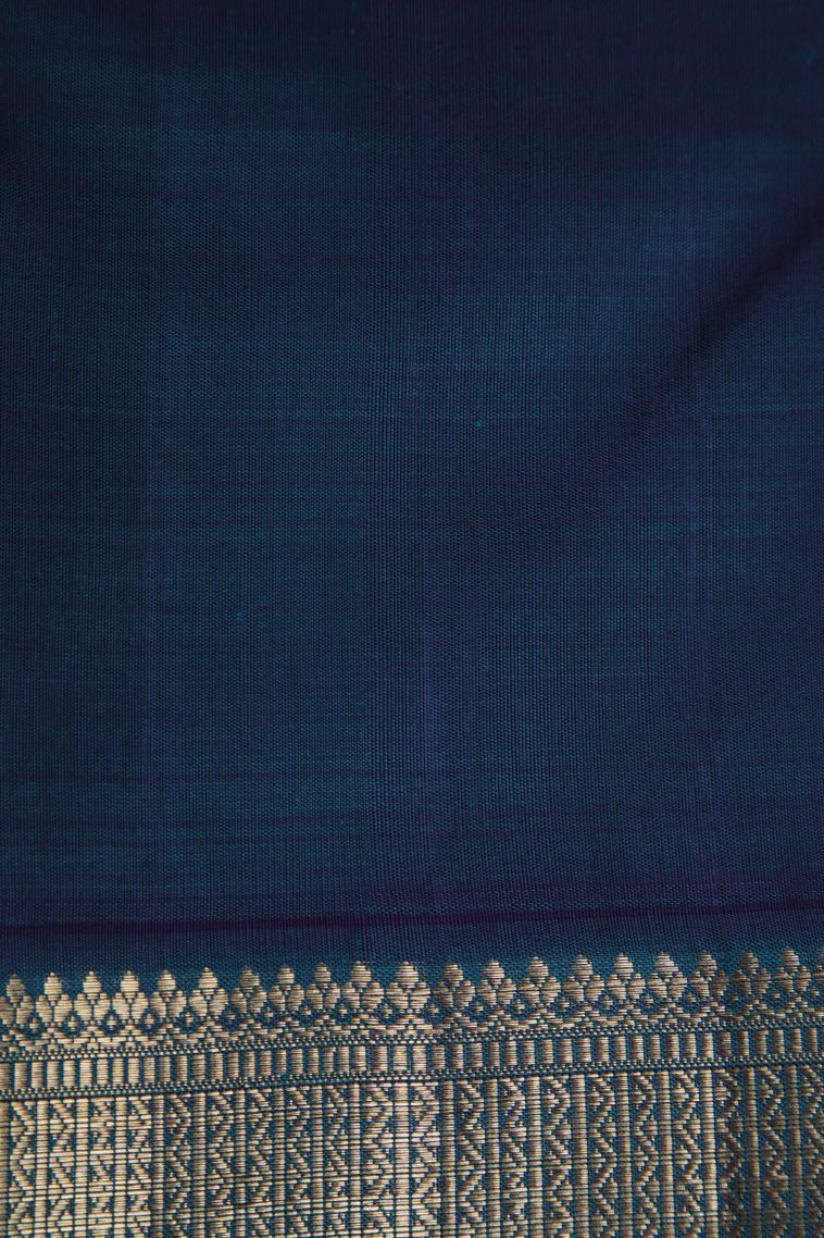 Rose  Red Kanchipuram Silk Sarees with Gold Zari Peacock Motifs view 3