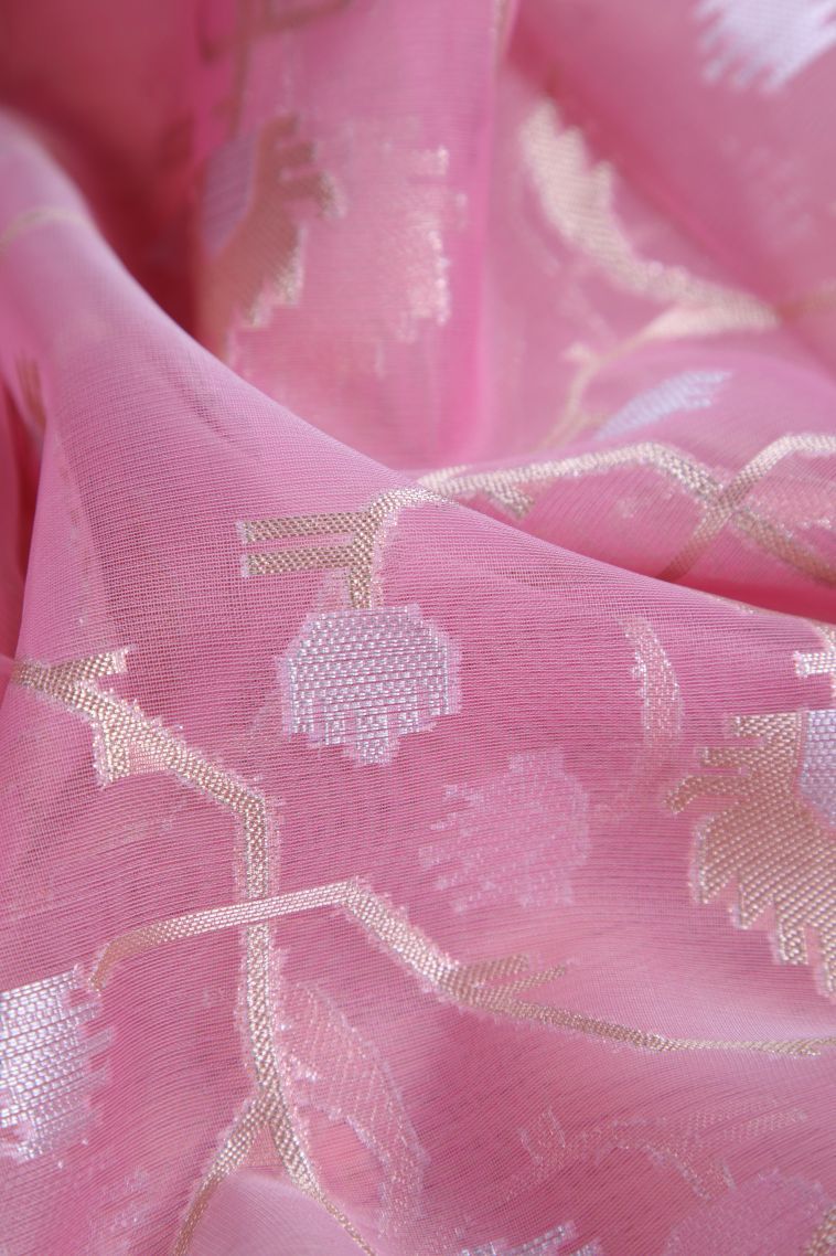 Ballet Pink Organza Saree with Copper Zari Floral Patterns view 4