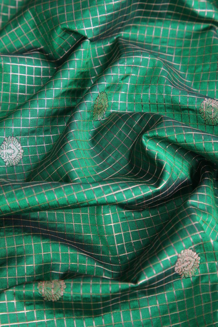Seaweed Green Soft Silk Sarees with Gold Zari Buttis (small Dots Or Motifs) view 4