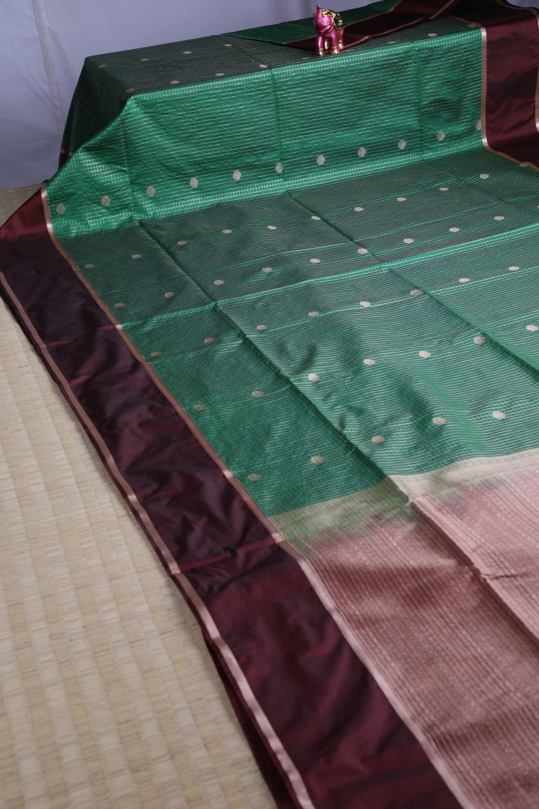 Seaweed Green Soft Silk Sarees with Gold Zari Buttis (small Dots Or Motifs) view 2