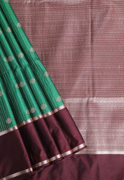 Seaweed Green Soft Silk Sarees with Gold Zari Buttis (small Dots Or Motifs)