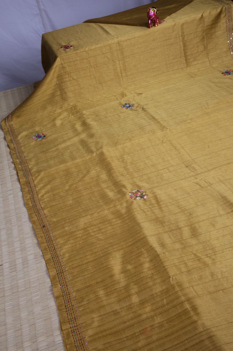 Tortilla Brown Jute Sarees with Without Zari Zari Floral Patterns view 2