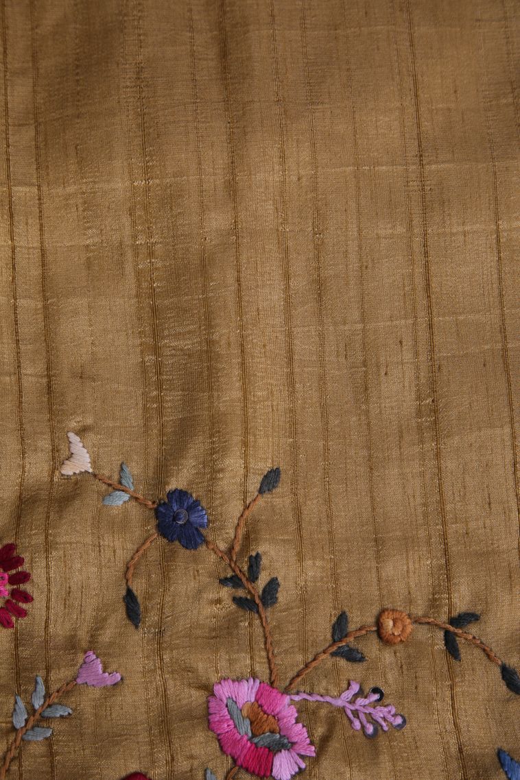 Tortilla Brown Jute Sarees with Without Zari Zari Floral Patterns view 3