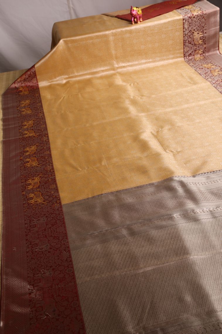 Shortbread Yellow Tissue Silk Sarees with Gold Zari Floral Patterns view 2