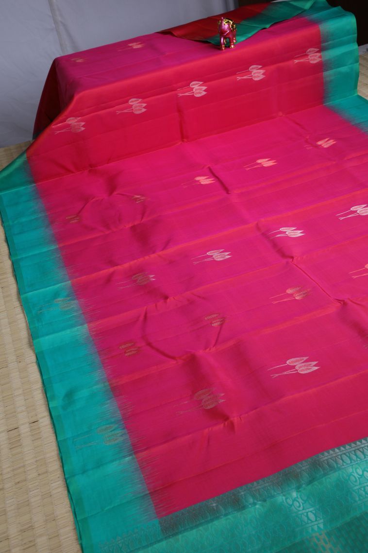 Magenta  Pink Soft Silk Saree with Gold And Silver Zari Floral Patterns view 2