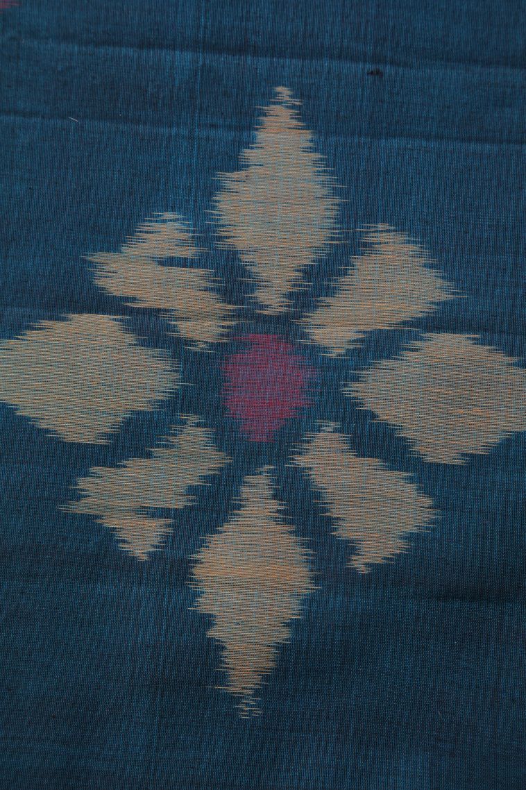 Cerulean Blue Pochampalli Saree with Gold Zari Ikkat view 4