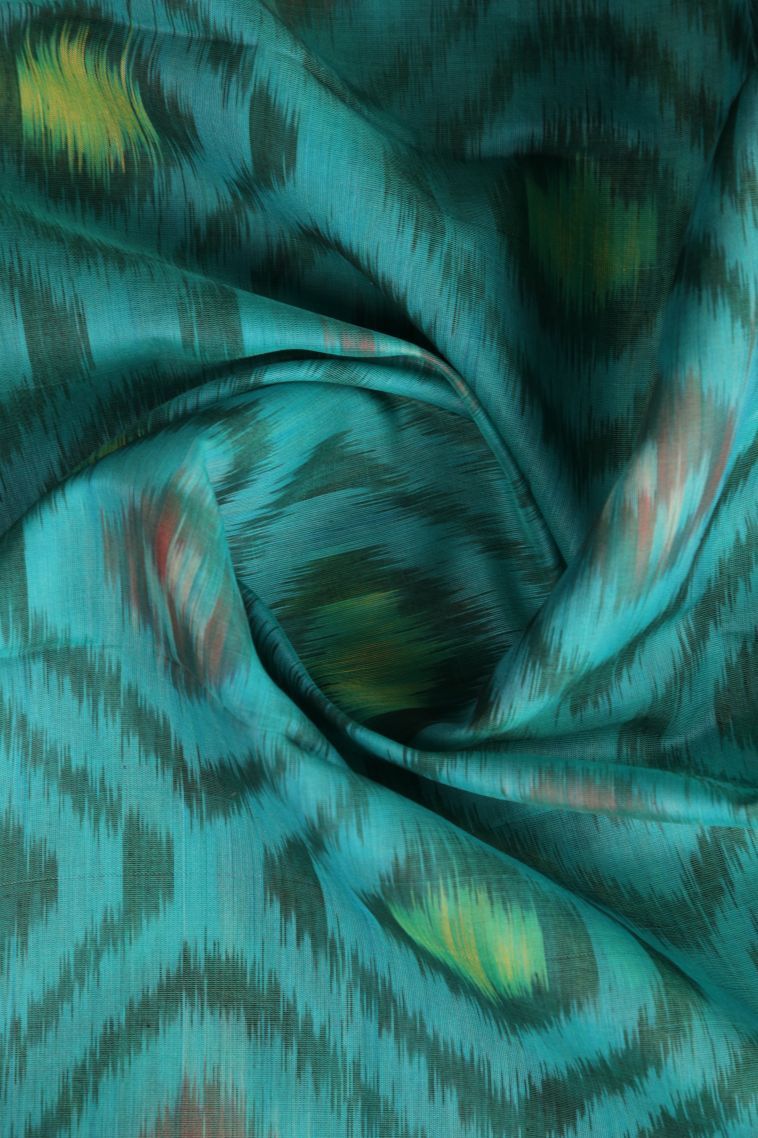 Cerulean Blue Pochampalli Saree with Gold Zari Geometric Shapes view 4