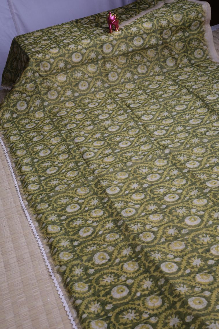 Pickle Green Fancy Saree with Without Zari Zari Floral Patterns view 2