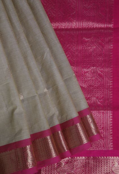 Sandollar Yellow Pure Handloom Kovai Cotton with Gold Zari Peacock Motifs