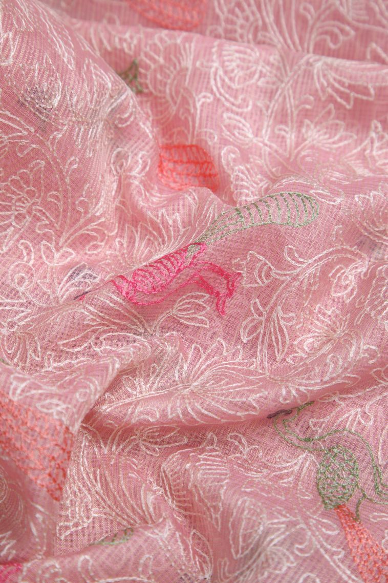 Rose Pink Manipuri Cotton Sarees with Without Zari Zari Floral Patterns view 4