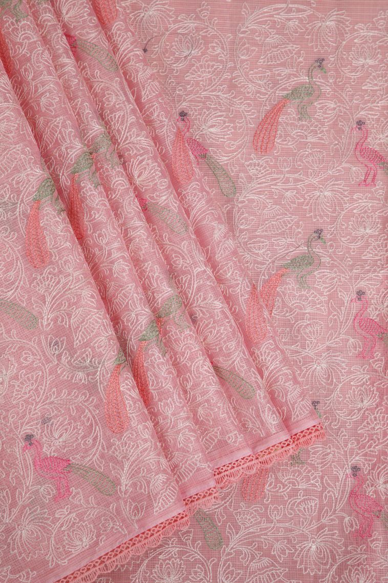 Rose Pink Manipuri Cotton Sarees with Without Zari Zari Floral Patterns view 1