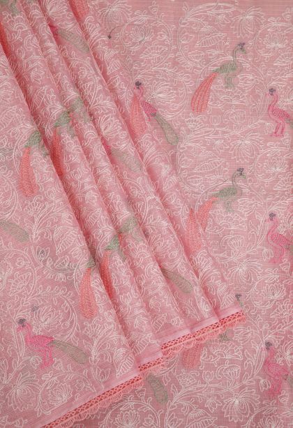 Rose Pink Manipuri Cotton Sarees with Without Zari Zari Floral Patterns