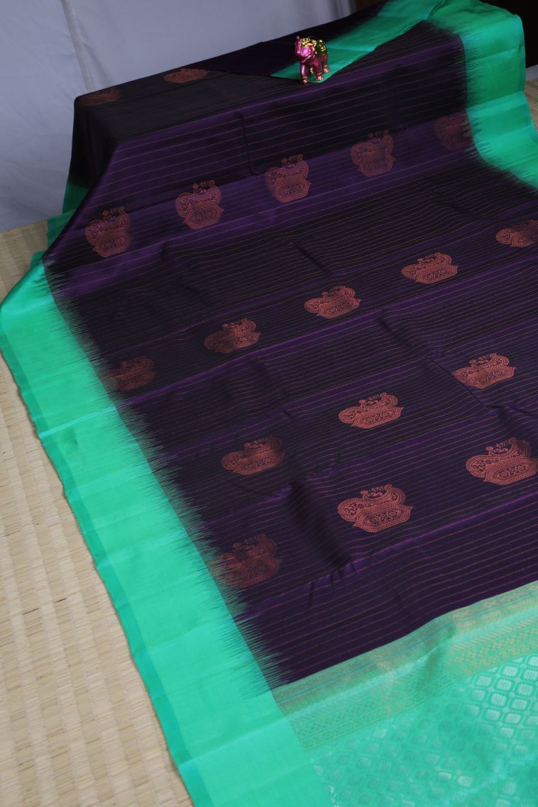 Bosenberry Purple Soft Silk Saree with Gold And Silver Zari Checks view 2