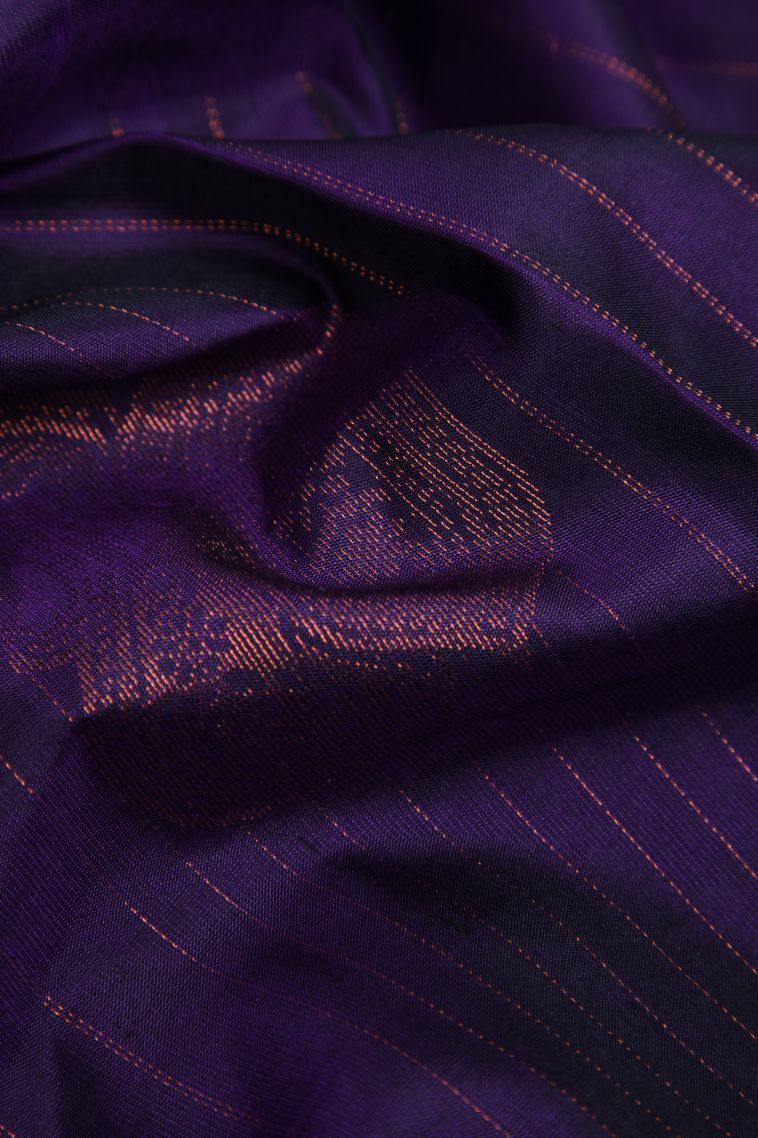 Bosenberry Purple Soft Silk Saree with Gold And Silver Zari Checks view 4