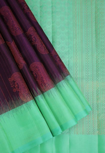 Bosenberry Purple Soft Silk Saree with Gold And Silver Zari Checks
