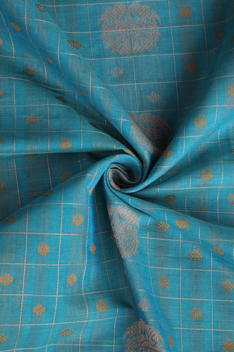 Sky Blue Pure Handloom Kovai Cotton with Without Zari Zari Floral Patterns view 4