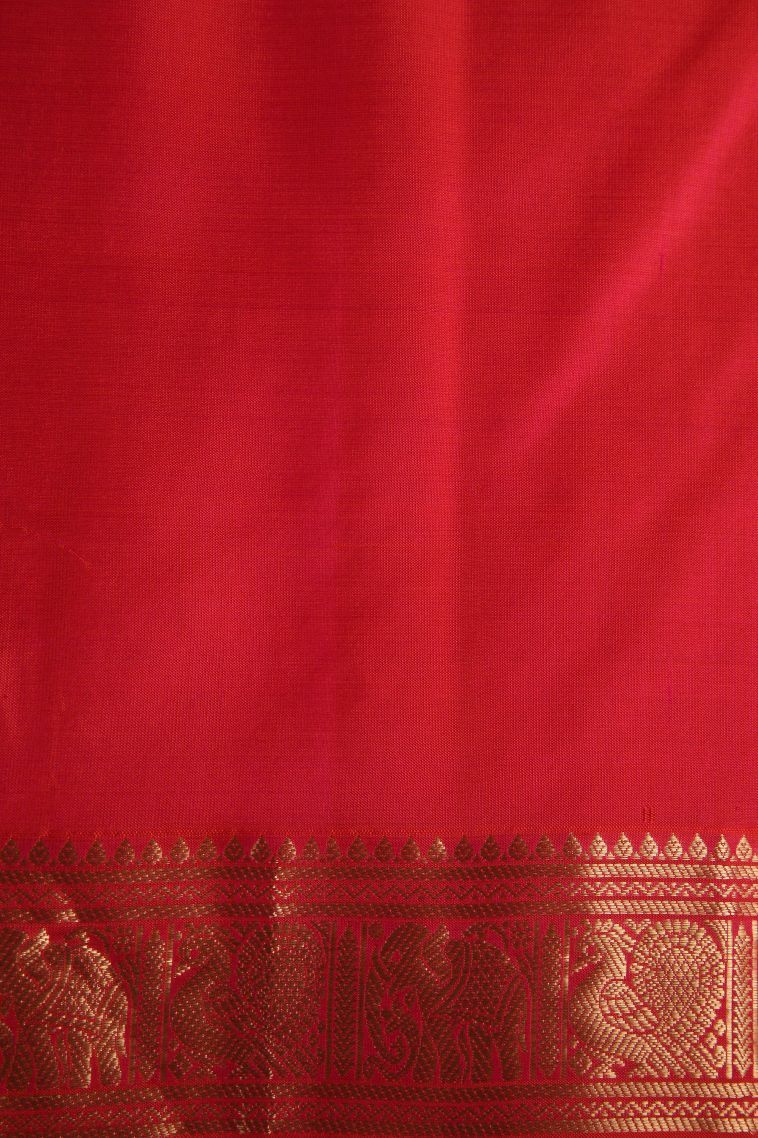 Brunette Brown Soft Silk Saree with Gold Zari Floral Puttas view 3