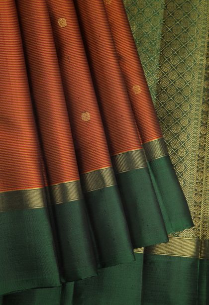Ginger Orange Kanchipuram Silk Sarees with Gold Zari Buttis (small Dots Or Motifs)