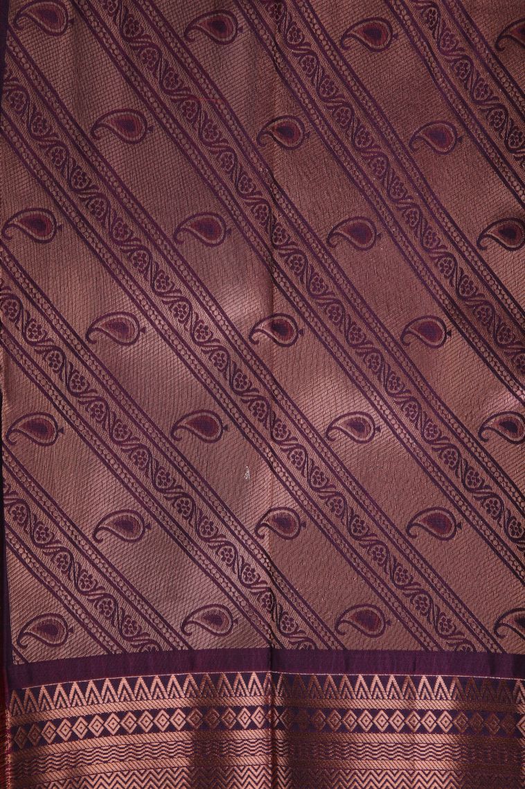 Cinnamon Brown Visiri Madippu Silk Sarees with Copper Zari Floral Patterns view 3