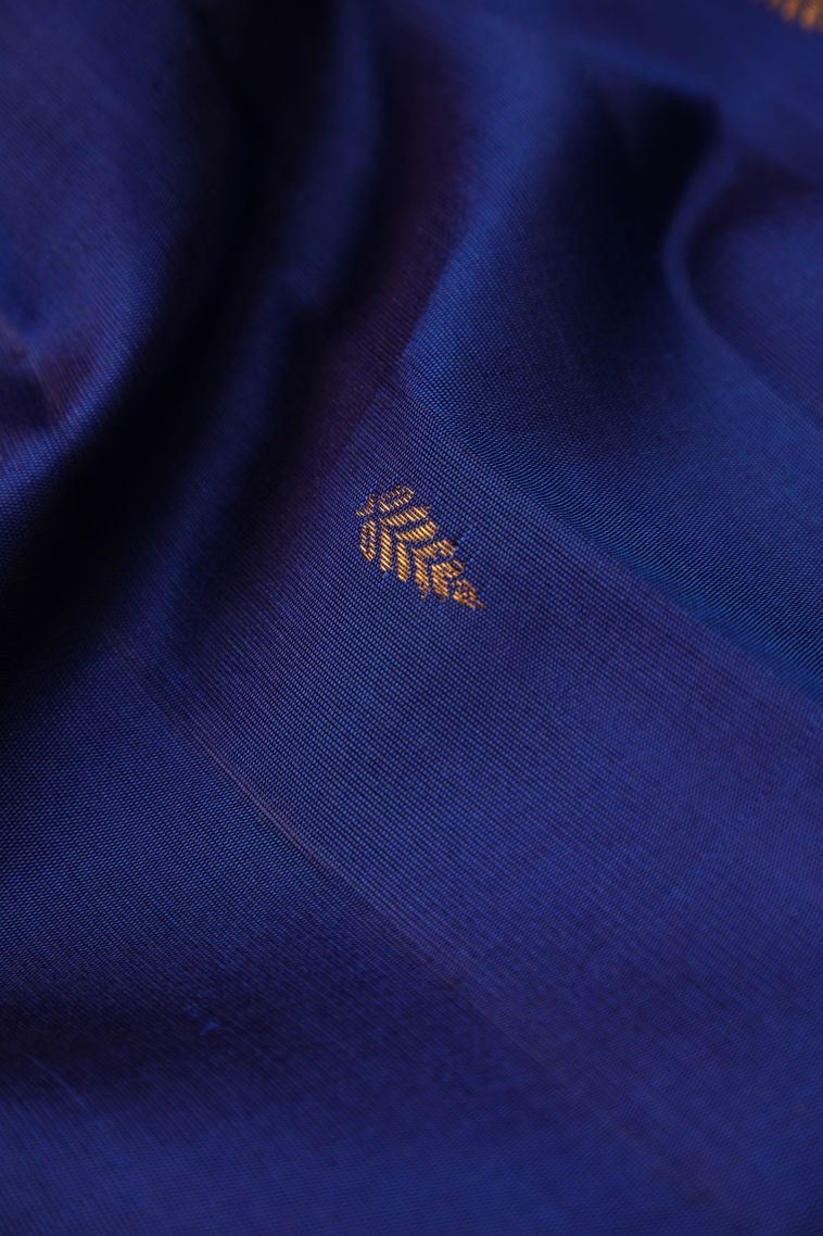Lapis Blue Kanchipuram Silk Sarees with Gold Zari Floral Patterns view 4